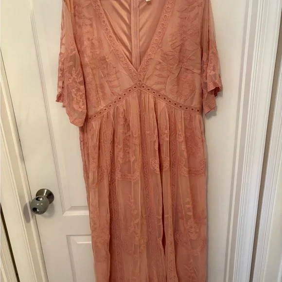 PinkBlush Maternity Blush Pink Lace Overlay Maxi Dress - Picture 3 of 5